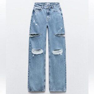 ZARA Z1975 MID WAIST RIPPED CUT OUT STRAIGHT LEG JEANS